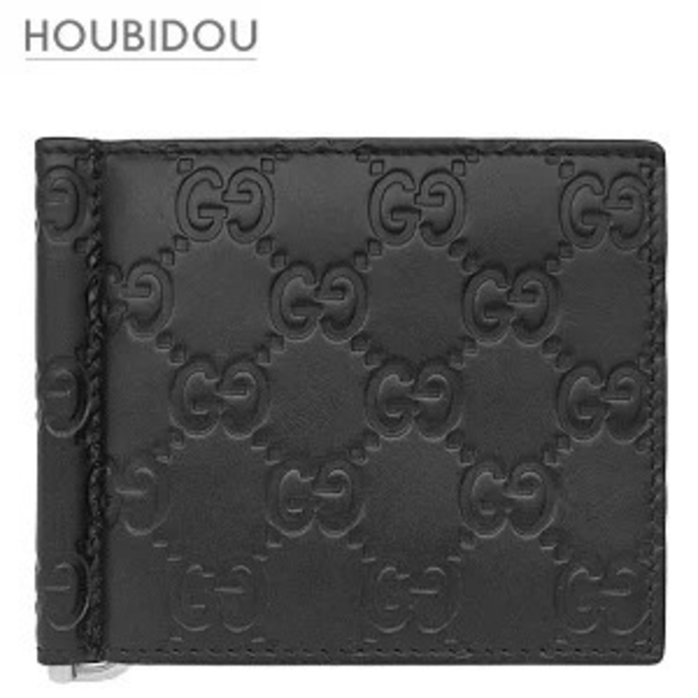 Gucci Card Case Wallet Gucci Guccissima Leather Money Clip Metal Black Pockets